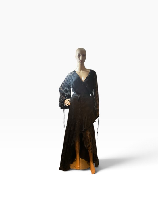 Asos design Dresses & Skirts - ASOS Black Wrap High-Low Maxi Dress with Sheer Dot Sleeves